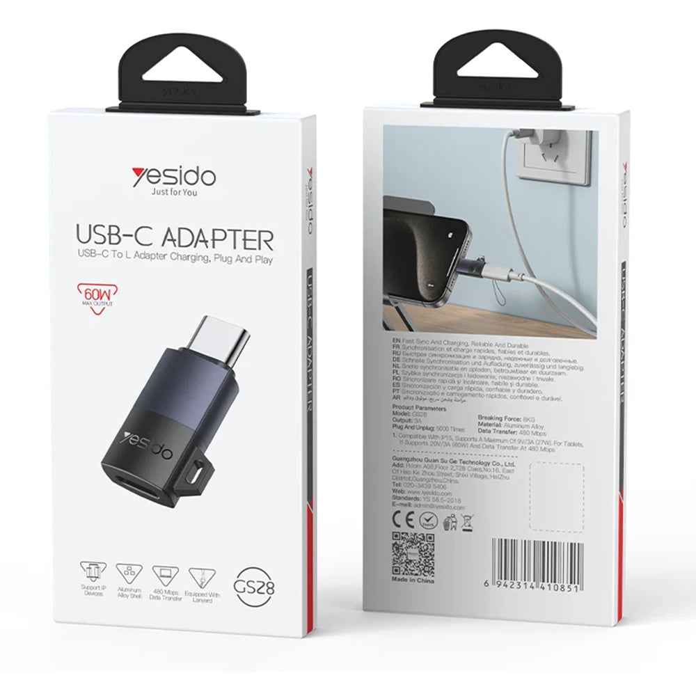Adattatore Dati e Ricarica Lightning - USB-C Yesido GS28, Grigio