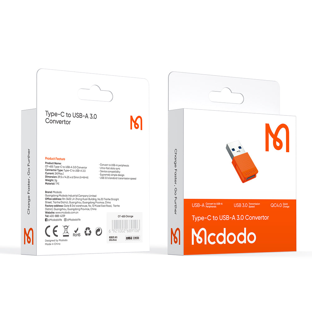 Adattatore Dati e Ricarica USB-C - USB-A McDodo OT-6550, Arancione