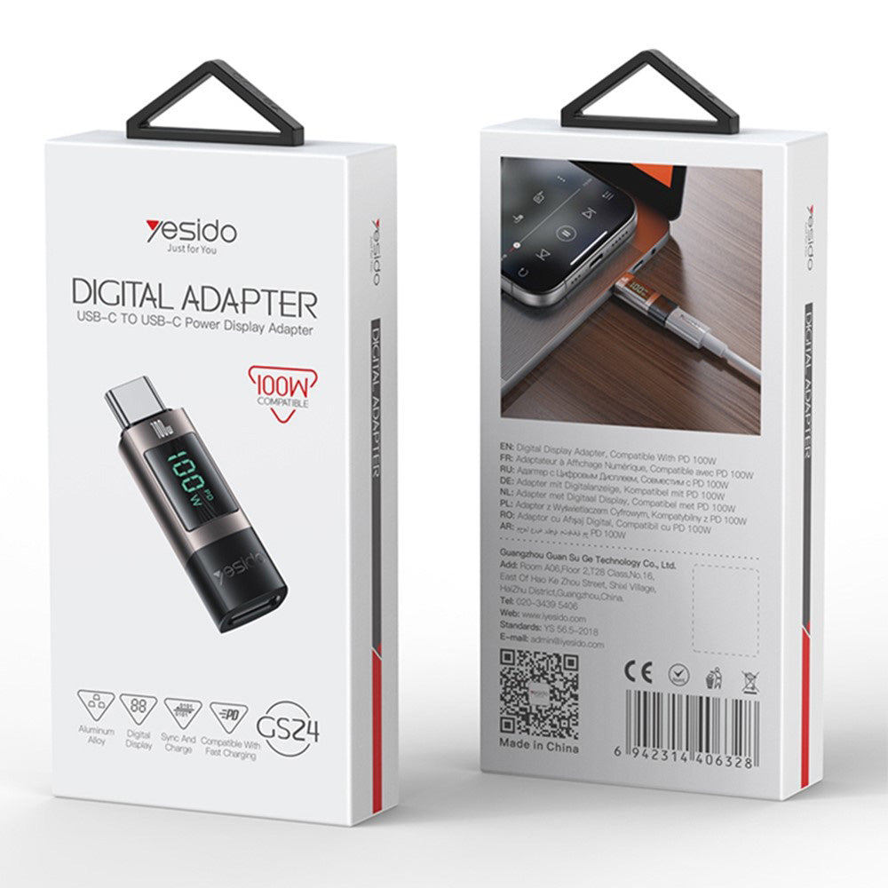 Adattatore Dati e Ricarica USB-C - USB-C Yesido GS24 Display, Grigio