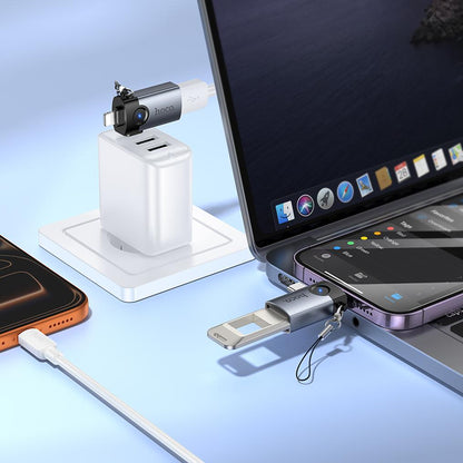 Adattatore OTG Lightning / USB-C - USB-A HOCO UA46D, Grigio