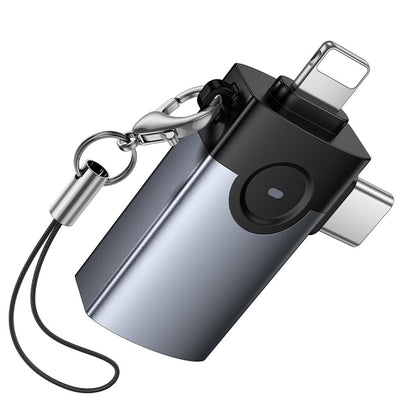 Adattatore OTG Lightning / USB-C - USB-A HOCO UA46D, Grigio