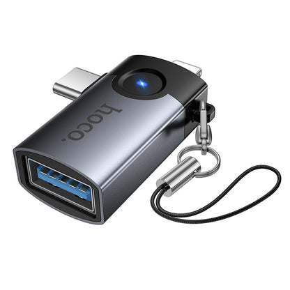 Adattatore OTG Lightning / USB-C - USB-A HOCO UA46D, Grigio