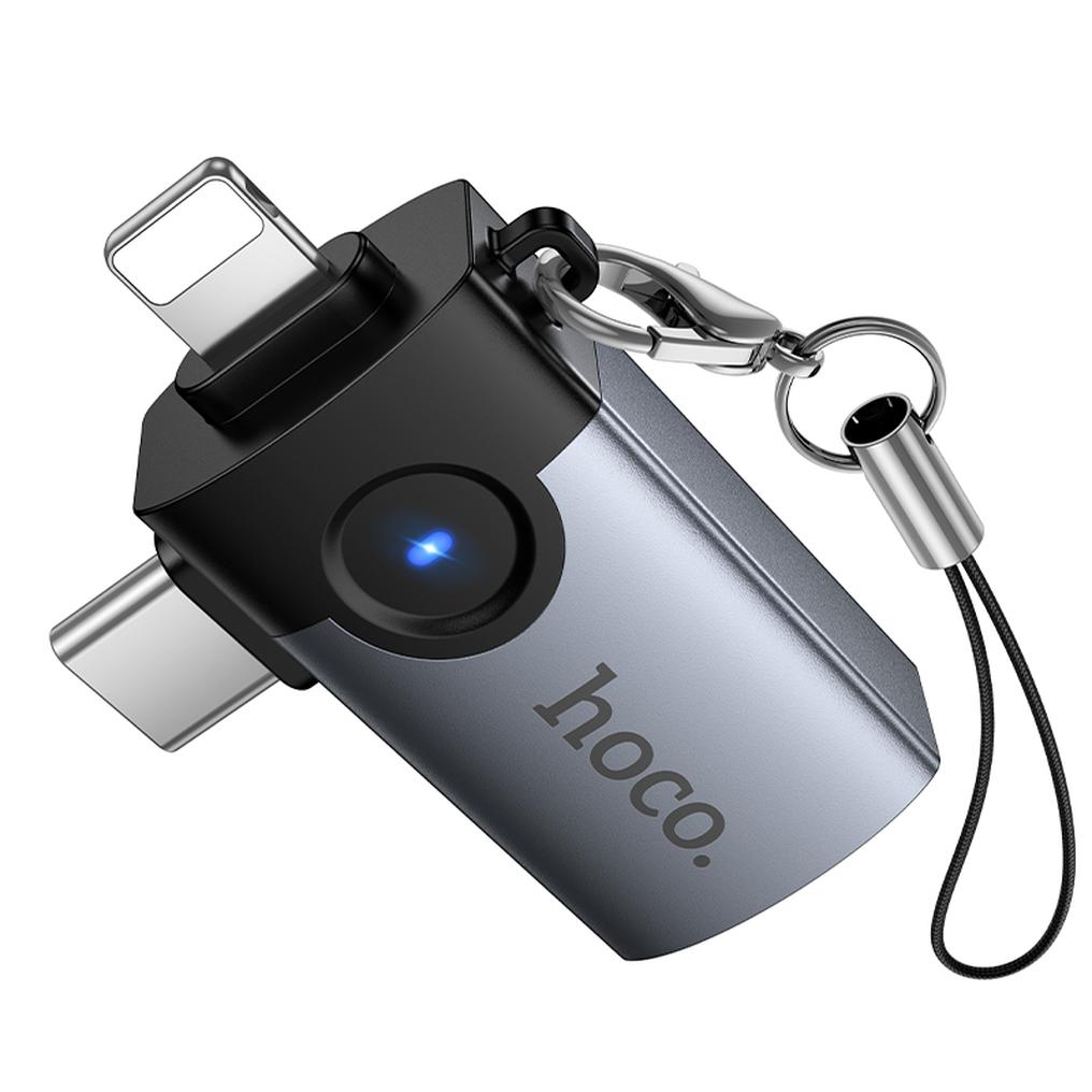 Adattatore OTG Lightning / USB-C - USB-A HOCO UA46D, Grigio