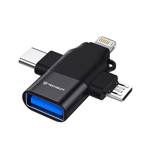Adattatore OTG Lightning / microUSB / USB-C - USB-A Techsuit A17 SoundVoltX, Nero