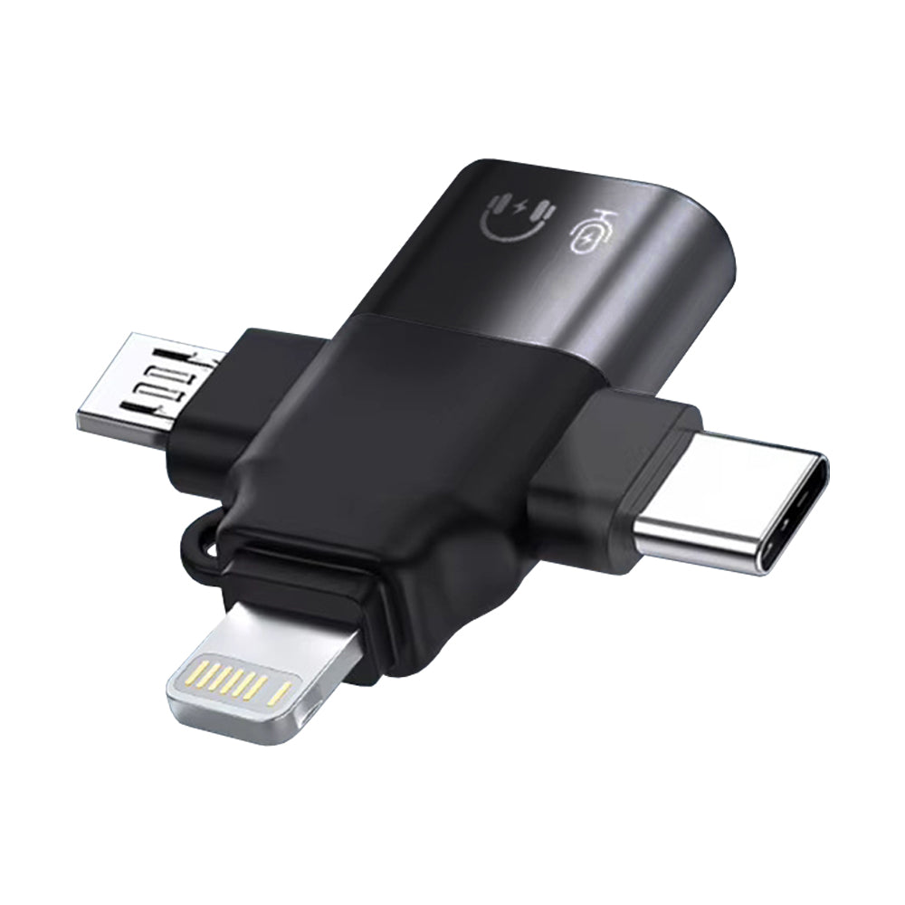 Adattatore OTG Lightning / microUSB / USB-C - USB-A Techsuit A17 SoundVoltX, Nero