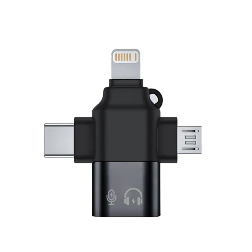 Adattatore OTG Lightning / microUSB / USB-C - USB-A Techsuit A17 SoundVoltX, Nero