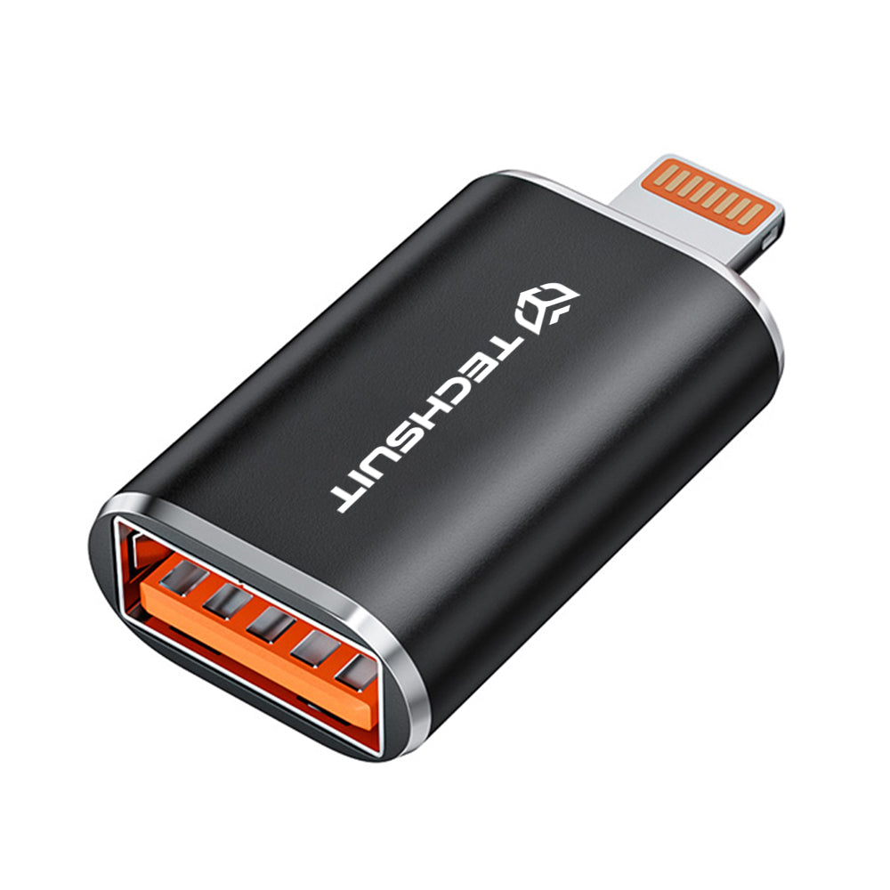 OTG Lightning - USB-A Techsuit A6 HyperPort Adapter, Black Orange