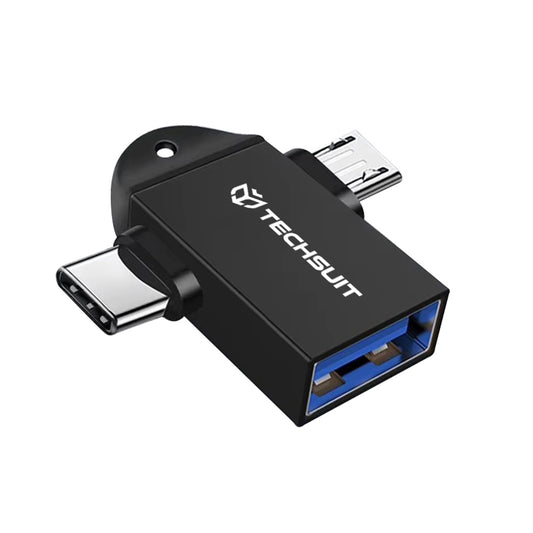 Adattatore OTG microUSB / USB-C - USB-A Techsuit A16 TwoVoltX, Nero