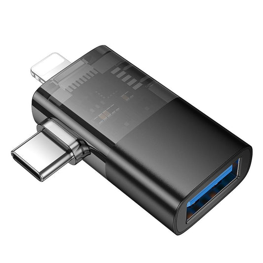 Adattatore OTG Lightning / USB-C - USB-A HOCO UA36E, Nero