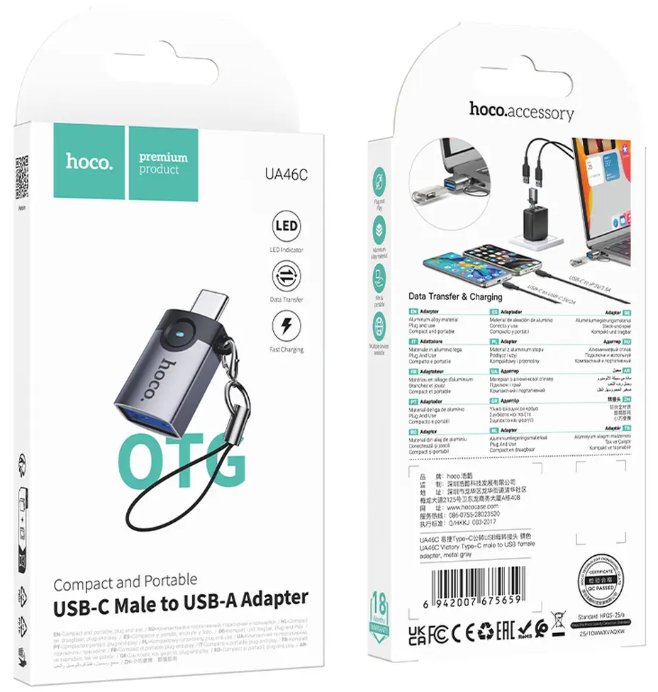 Adattatore OTG USB-C - USB-A HOCO UA46C, Grigio