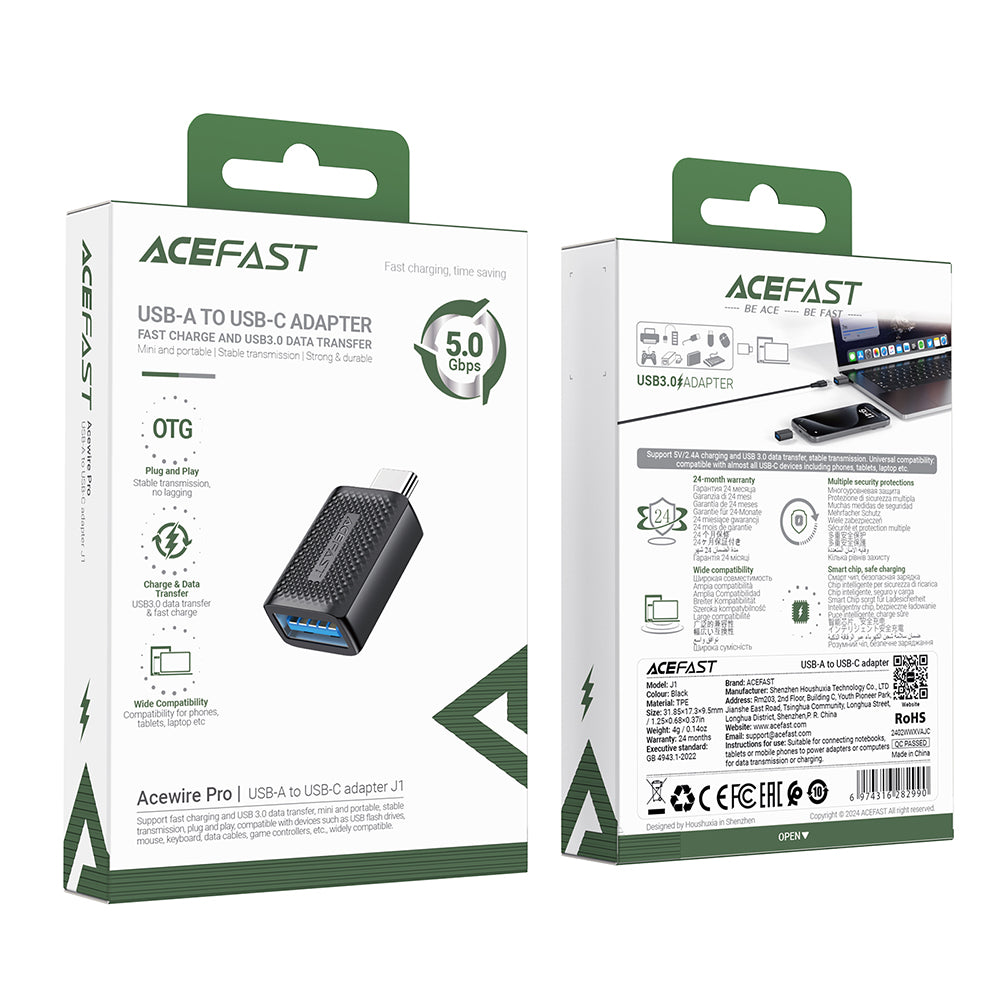 Adattatore OTG USB-C - USB-A Acefast J1, Nero