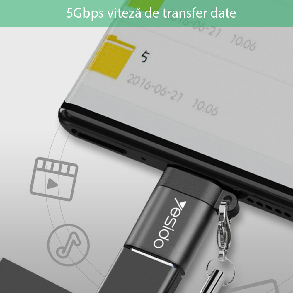 Adattatore OTG USB-C - USB-A Yesido GS06, Nero