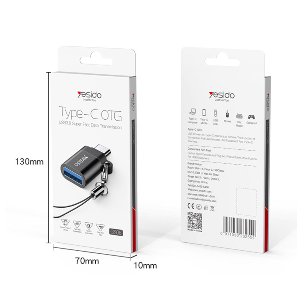 Adattatore OTG USB-C - USB-A Yesido GS06, Nero
