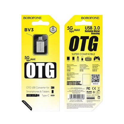 Adattatore OTG USB-A - USB-C Borofone BV3, Argento