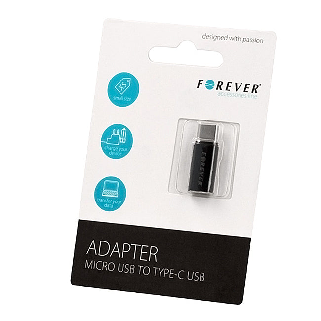 Adattatore Dati e Ricarica microUSB - USB-C Forever, Nero