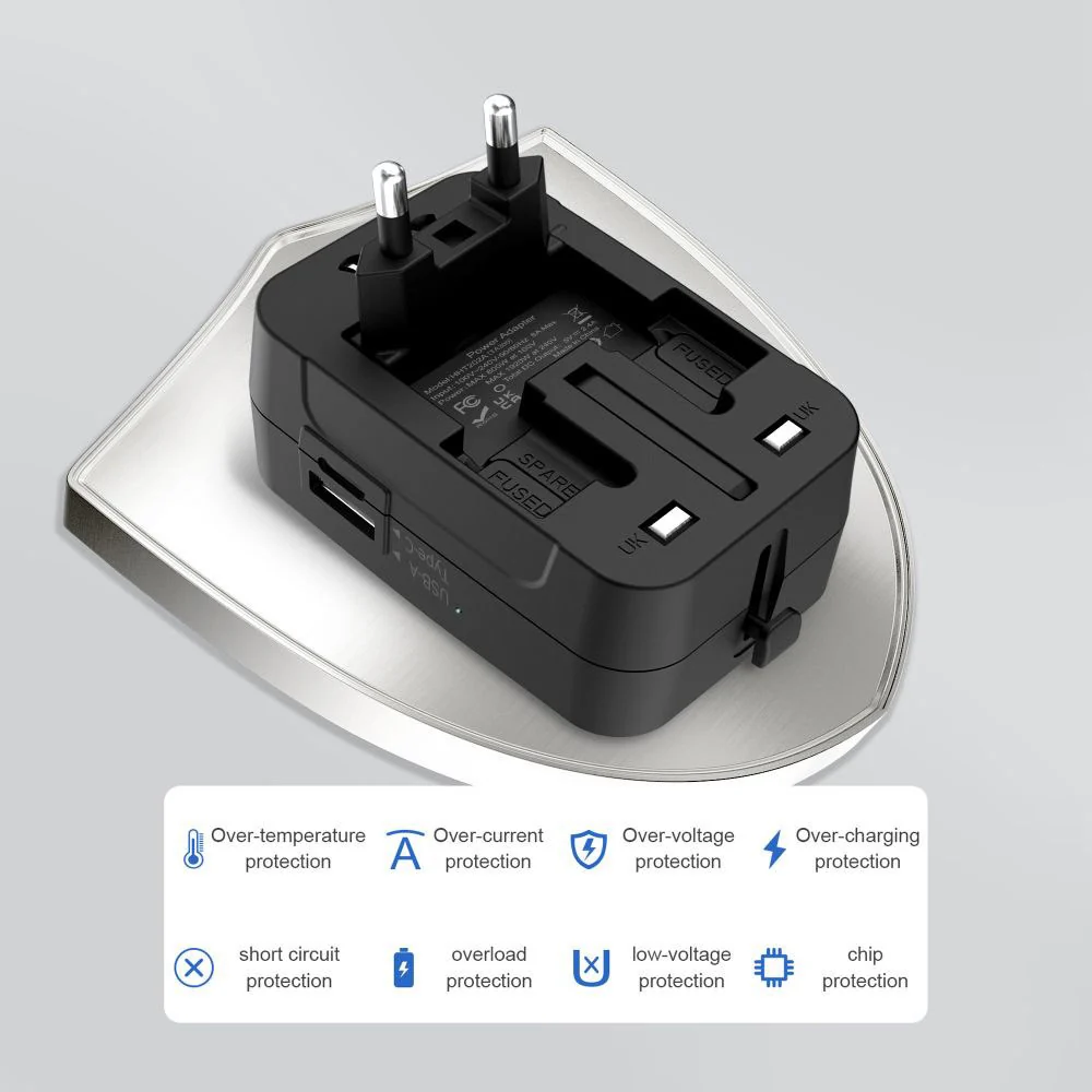 Adattatore di Rete Tech-Protect TA300 Travel EU / UK / US / AU, Nero