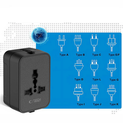 Adattatore di Rete Tech-Protect TA300 Travel EU / UK / US / AU, Nero