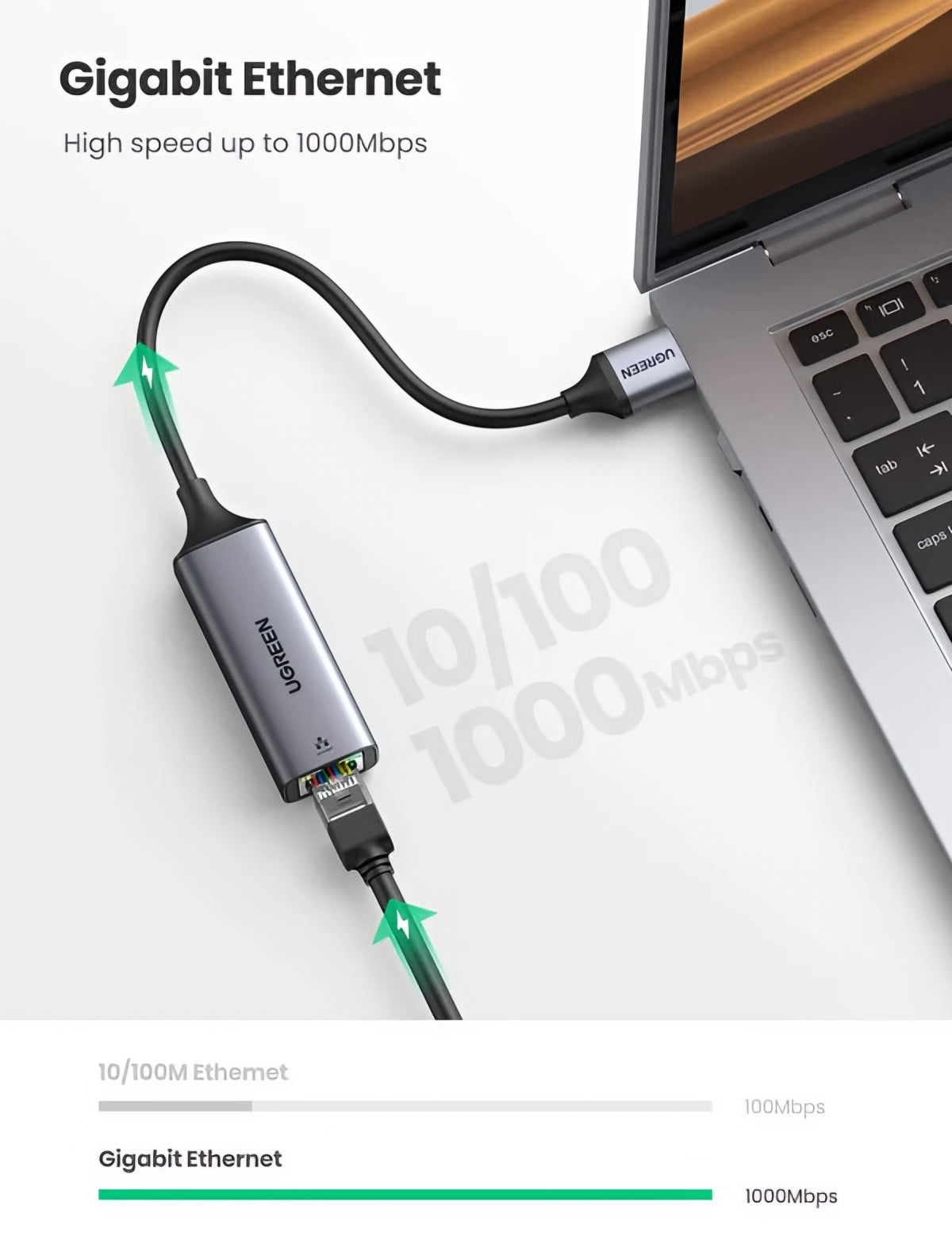 Scheda di Rete UGREEN CM209, RJ45, USB, Grigio