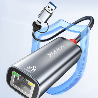 Adattatore di Rete Yesido HB26, RJ45, USB / USB-C, Grigio