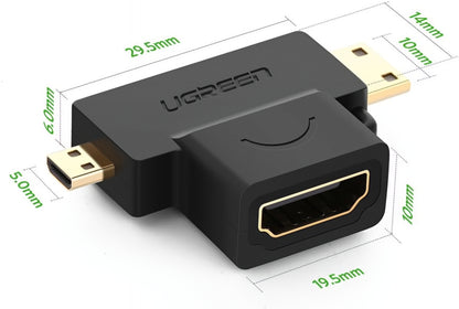 Adattatore Video UGREEN HD129, miniHDMI / microHDMI - HDMI, 1080P, Nero