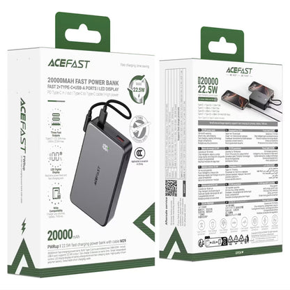 Batteria Esterna Acefast M29, 20000mAh, 22.5W, QC + PD, 1 x USB-A - 2 x USB-C, Nera