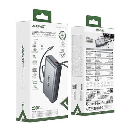 Batteria Esterna Acefast M34, 20000mAh, 45W, QC + PD, 1 x USB-A - 2 x USB-C, Grigio