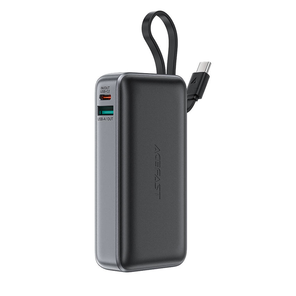 Acefast M7 External Battery, 10000mAh, 30W, QC + PD, 1 x USB-A - 2 x USB-C, Black