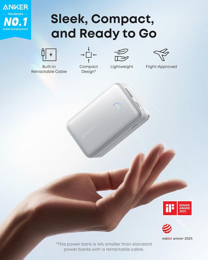 Batteria Esterna Anker Nano, 10000mAh, 45W, QC + PD, 1 x USB-A - 1 x USB-C, Bianca A1638H21
