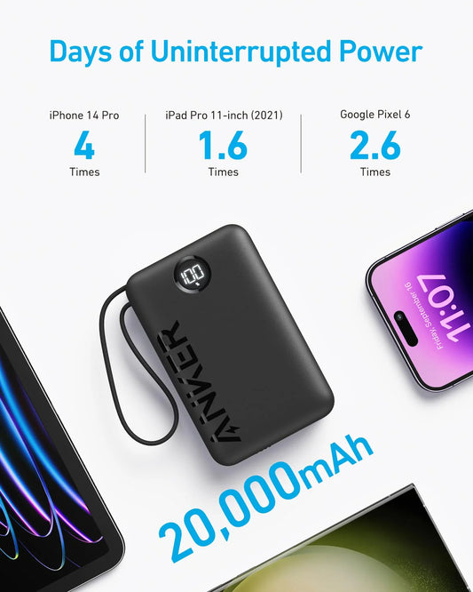 Anker PowerCore 335 Batteria esterna, 20000mAh, 22,5W, QC + PD, 1 x USB-A - 2 x USB-C, Nero A1647G11