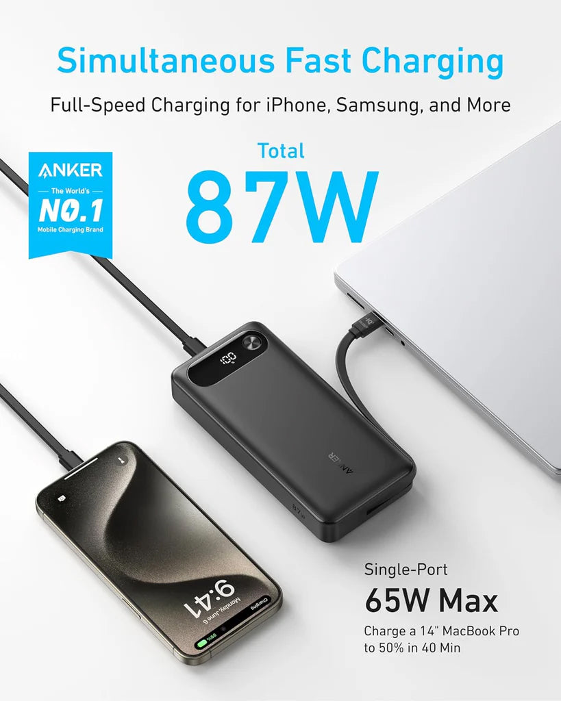 Batteria Esterna Anker PowerCore, 20000mAh, 87W, QC + PD, 1 x USB-A - 2 x USB-C, Nera A1383H11