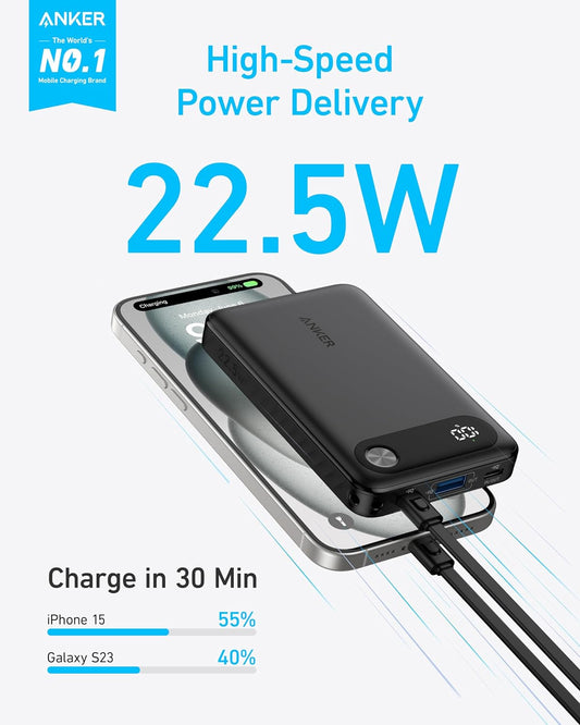 Batteria esterna Anker PowerCore, 10000mAh, 22,5W, QC + PD, 1 x USB-A - 2 x USB-C, Nero A1257G11