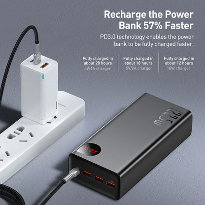 Batteria Esterna Baseus Adaman, 40000mAh, 22.5W, QC + PD, 1 x USB-C - 3 x USB-A, Nera