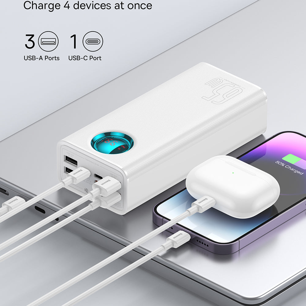 Batteria Esterna Baseus Amblight Display Digitale, 26800mAh, 65W, QC + PD, 1 x USB-C - 4 x USB-A, Bianca P10022402223-00