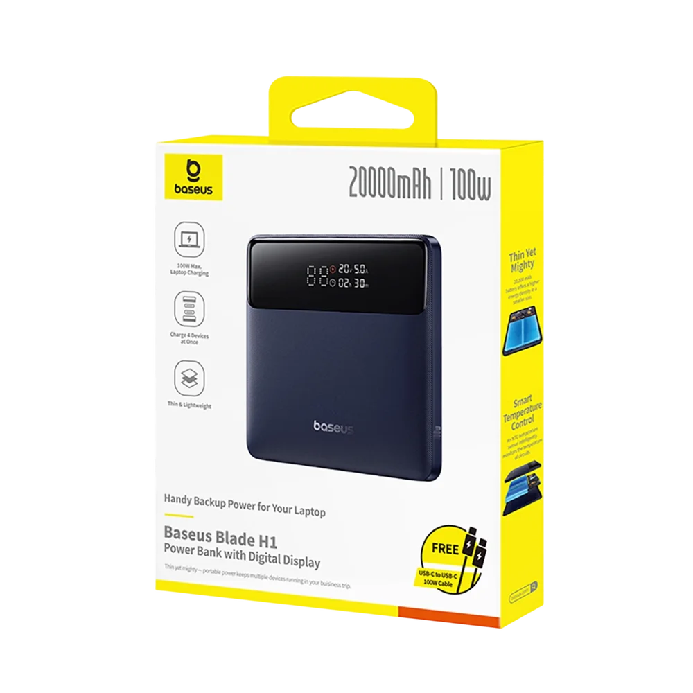 Batteria Esterna Baseus Blade H1, 20000mAh, 100W, QC + PD, 2 x USB-A - 2 x USB-C, Nera