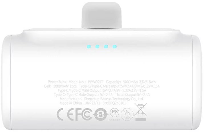 Batteria Esterna Baseus Compact, 5000mAh, 20W, PD, 2 x USB-C, Bianca P10068306213-00