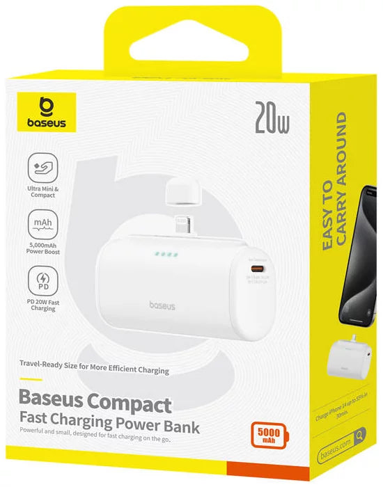 Batteria Esterna Baseus Compact, 5000mAh, 20W, PD, 1 x Lightning - 1 x USB-C, Bianca P10068307213-00