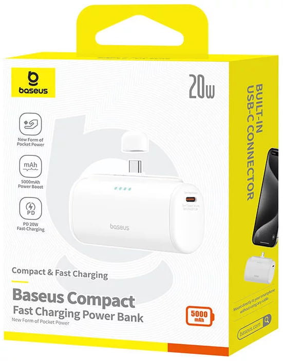 Batteria Esterna Baseus Compact, 5000mAh, 20W, PD, 2 x USB-C, Bianca P10068306213-00