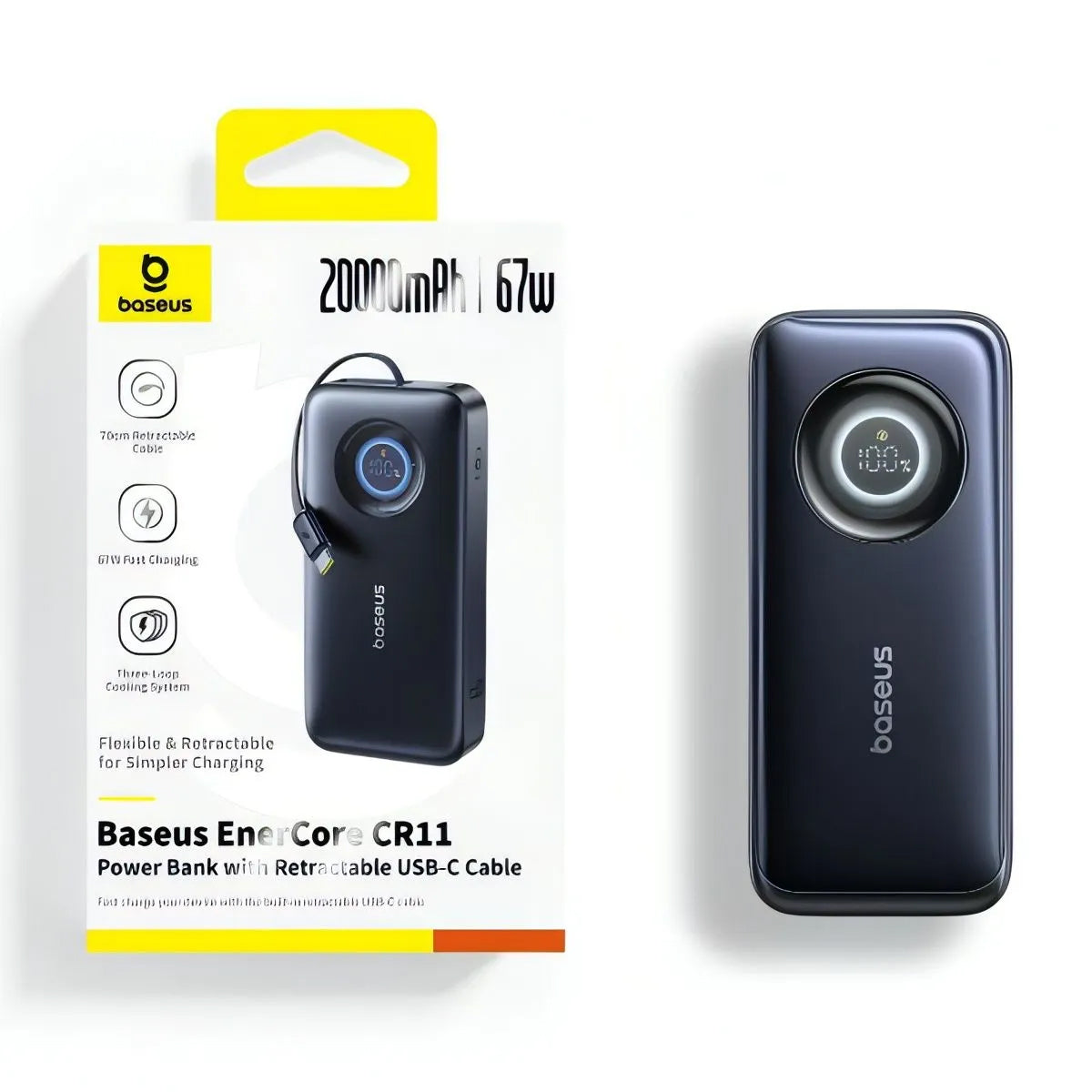 Batteria Esterna Baseus EnerCore CR11, 20000mAh, 67W, PD, 2 x USB-C, Nera E0027H00