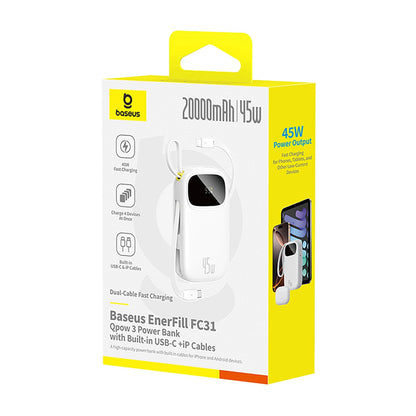 Batteria Esterna Baseus EnerFill FC31, 20000mAh, 45W, QC + PD, 1 x Lightning - 1 x USB-A - 2 x USB-C, Bianca E0028D01