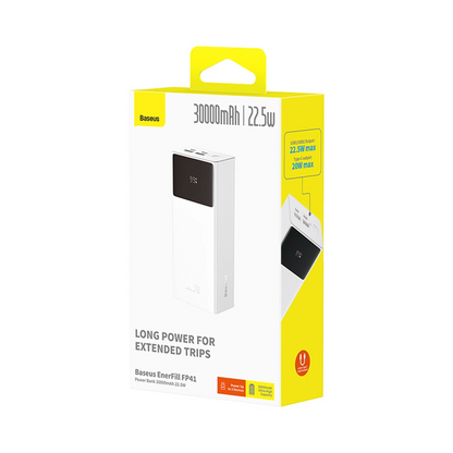Batteria Esterna Baseus EnerFill FP41, 30000mAh, 22.5W, QC + PD, 1 x USB-C - 2 x USB-A, Bianca