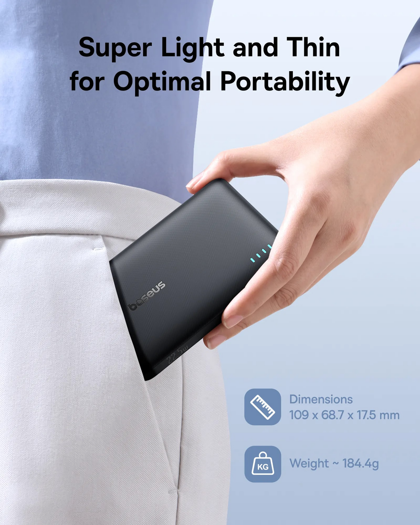 Batteria Esterna Baseus EnerFill FP21, 10000mAh, 22.5W, QC + PD, 1 x USB-A - 2 x USB-C, Nera P1008210D123-00