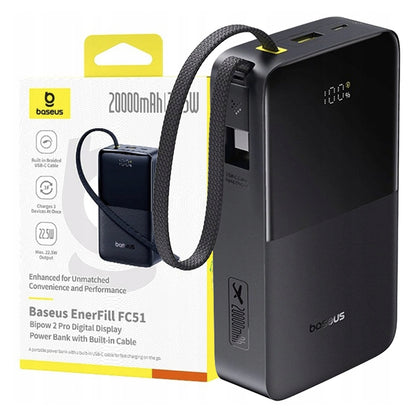 Baseus EnerFill Bipow2 Pro External Battery, 20000mAh, 22.5W, QC + PD, 1 x USB-A - 2 x USB-C, Black E0027701