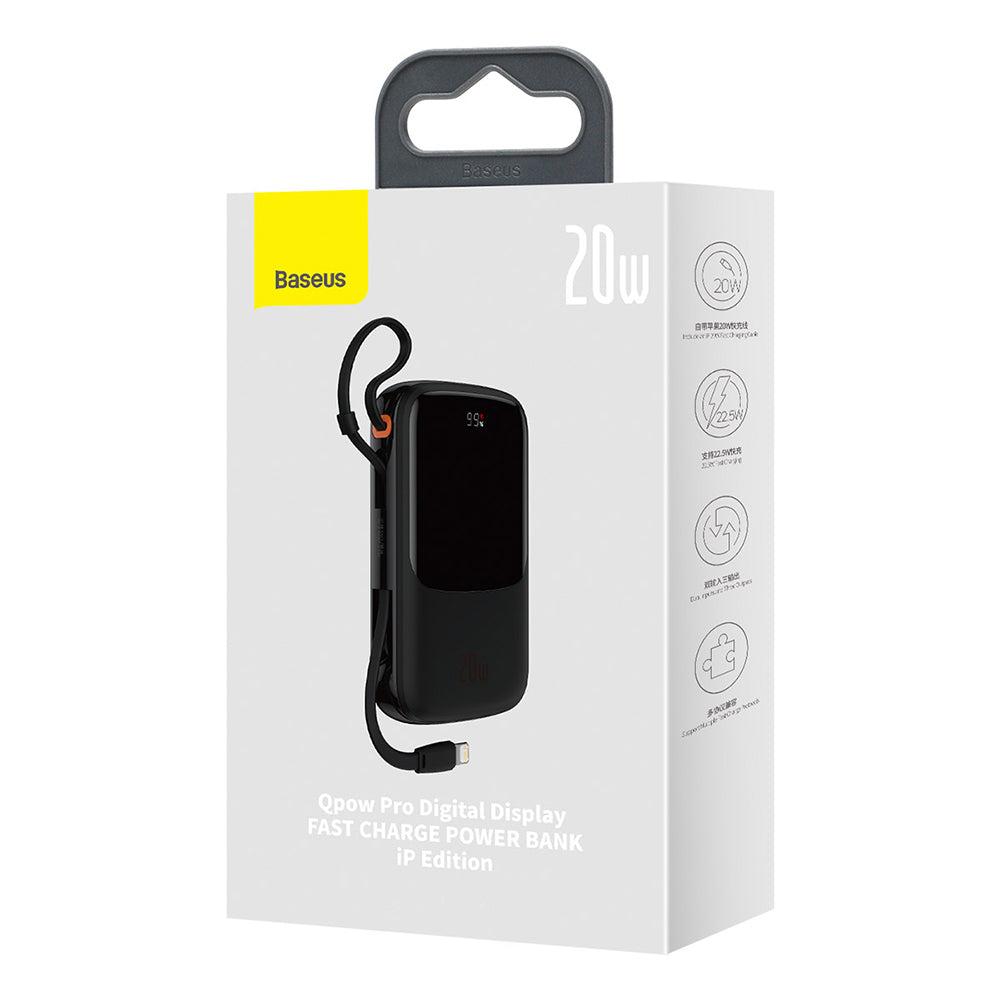 Batteria Esterna Baseus Qpow Pro, 20000mAh, 20W, QC + PD, 1 x Lightning - 1 x USB-A - 1 x USB-C, Nera PPQD040001