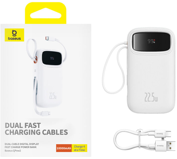 Batteria Esterna Baseus Qpow2, 10000mAh, 22.5W, QC + PD, 1 x Lightning - 1 x USB-A - 2 x USB-C, Bianca P10055003223-00