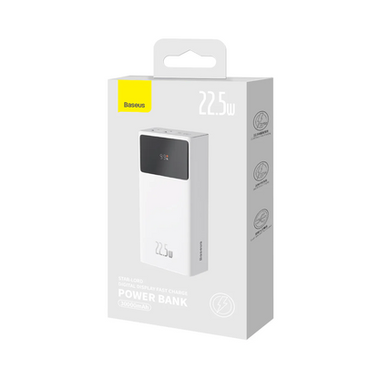 Batteria Esterna Baseus Star Lord, 30000mAh, 22.5W, QC + PD, 1 x USB-C - 2 x USB-A, Bianca PPXJ080102