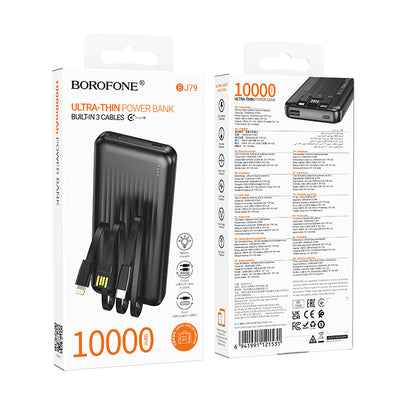Batteria Esterna Borofone BJ79 Clever, 10000mAh, 10W, 1 x Lightning - 1 x USB-A - 1 x USB-C, Nera