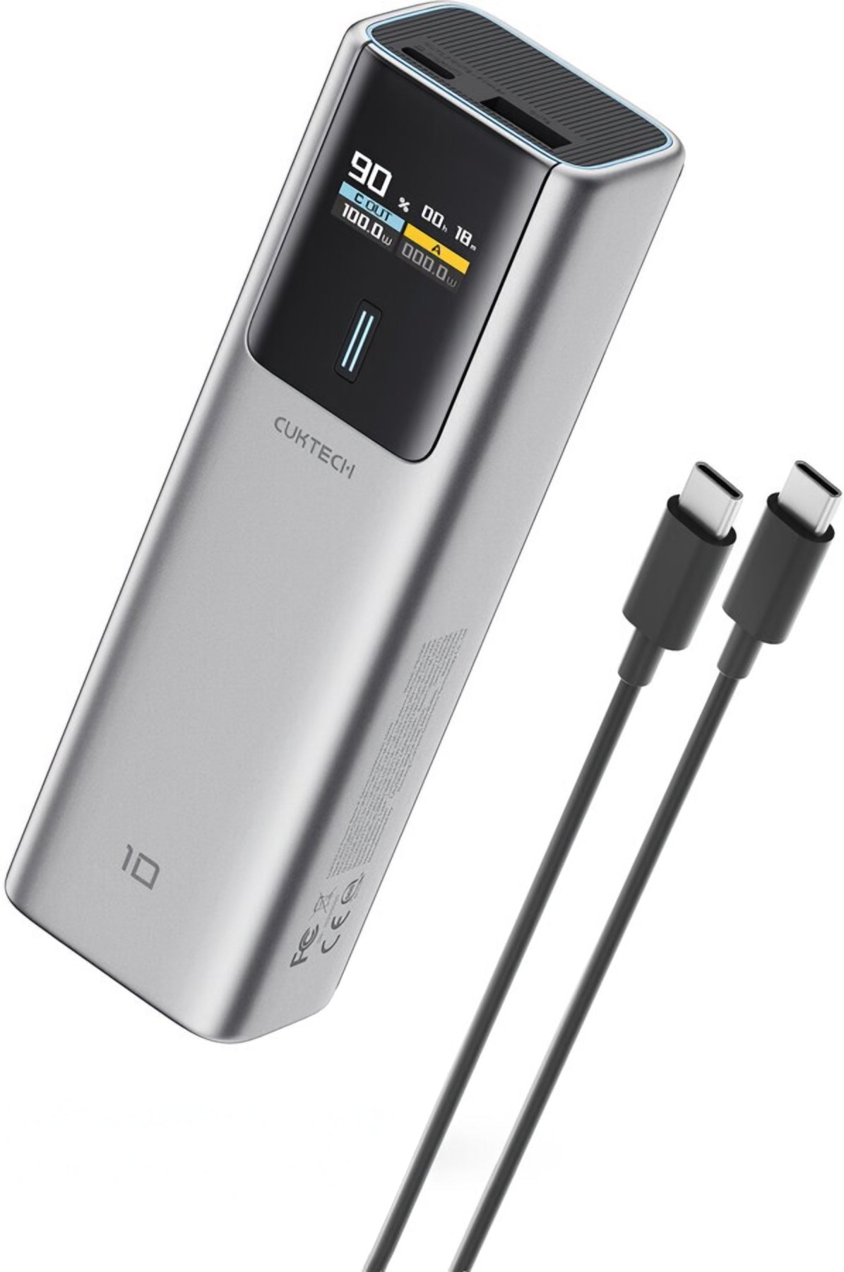 Batteria Esterna Cuktech, 10000mAh, 150W, QC + PD, 1 x USB-A - 1 x USB-C, Grigio CKPB100PGLBK