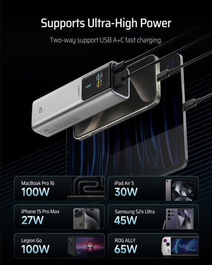 Batteria Esterna Cuktech, 10000mAh, 150W, QC + PD, 1 x USB-A - 1 x USB-C, Grigio CKPB100PGLBK