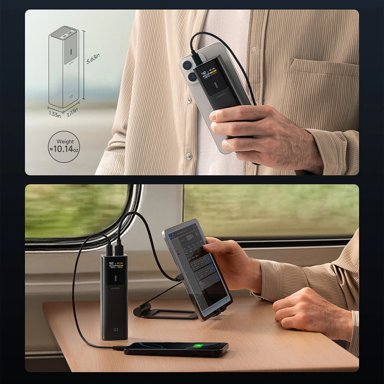 Batteria Esterna Cuktech, 10000mAh, 150W, QC + PD, 1 x USB-A - 1 x USB-C, Nera CKPB100PGLBL