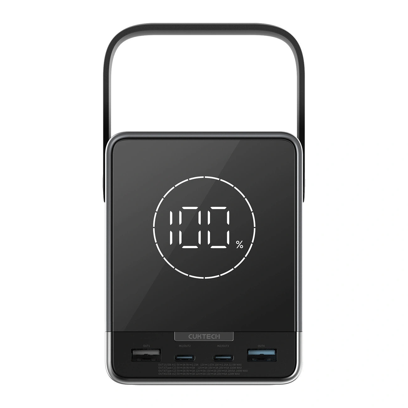 Batteria Esterna Cuktech, 40000mAh, 300W, QC + PD + FQI, 1 x QI - 2 x USB-A - 2 x USB-C, Nera